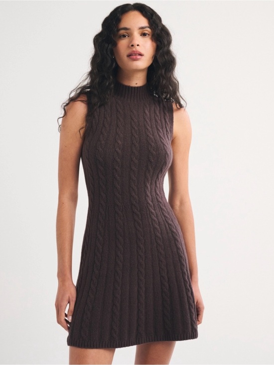Abercrombie & Fitch Dresses & Skirts - Abercombie Mock Neck Sleeveless Cable Knit Mini Dress - Chocolate Brown